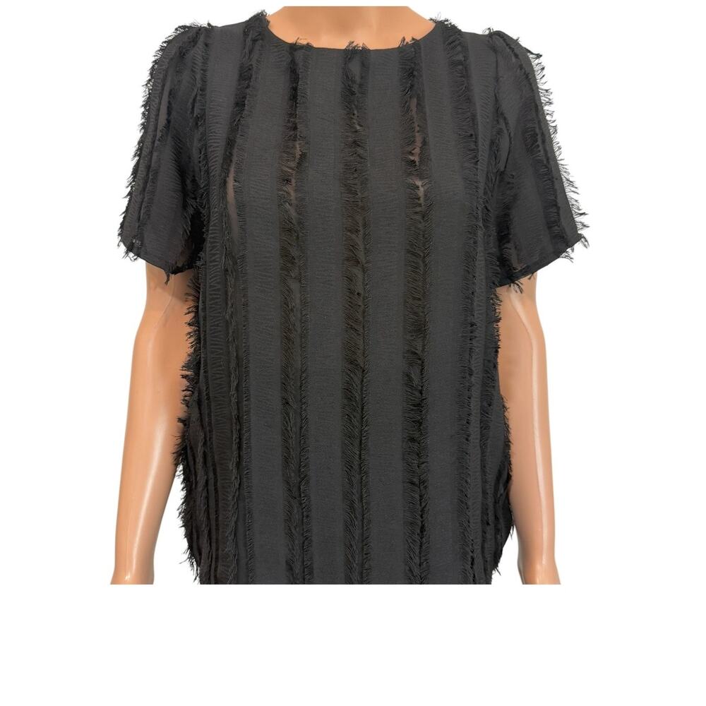 Anthropologie Everleigh medium sheer fringe fray feathered top TB 2684